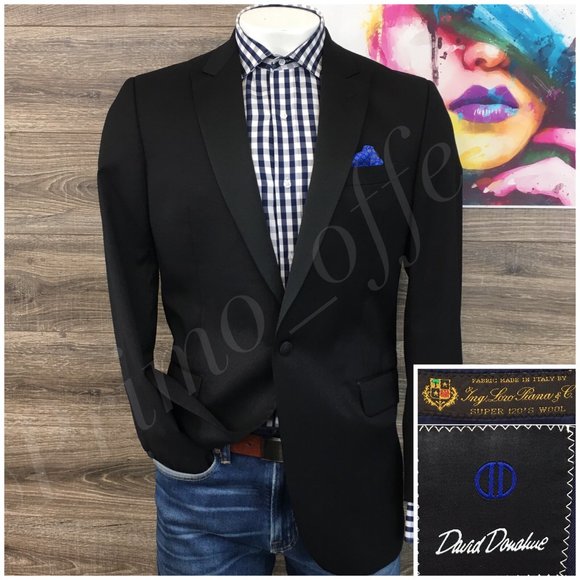 Mens David Donahue Tuxedo Blazer Sport Coat Sport Jacket‎ Wool 42L Button Suits - Picture 1 of 13